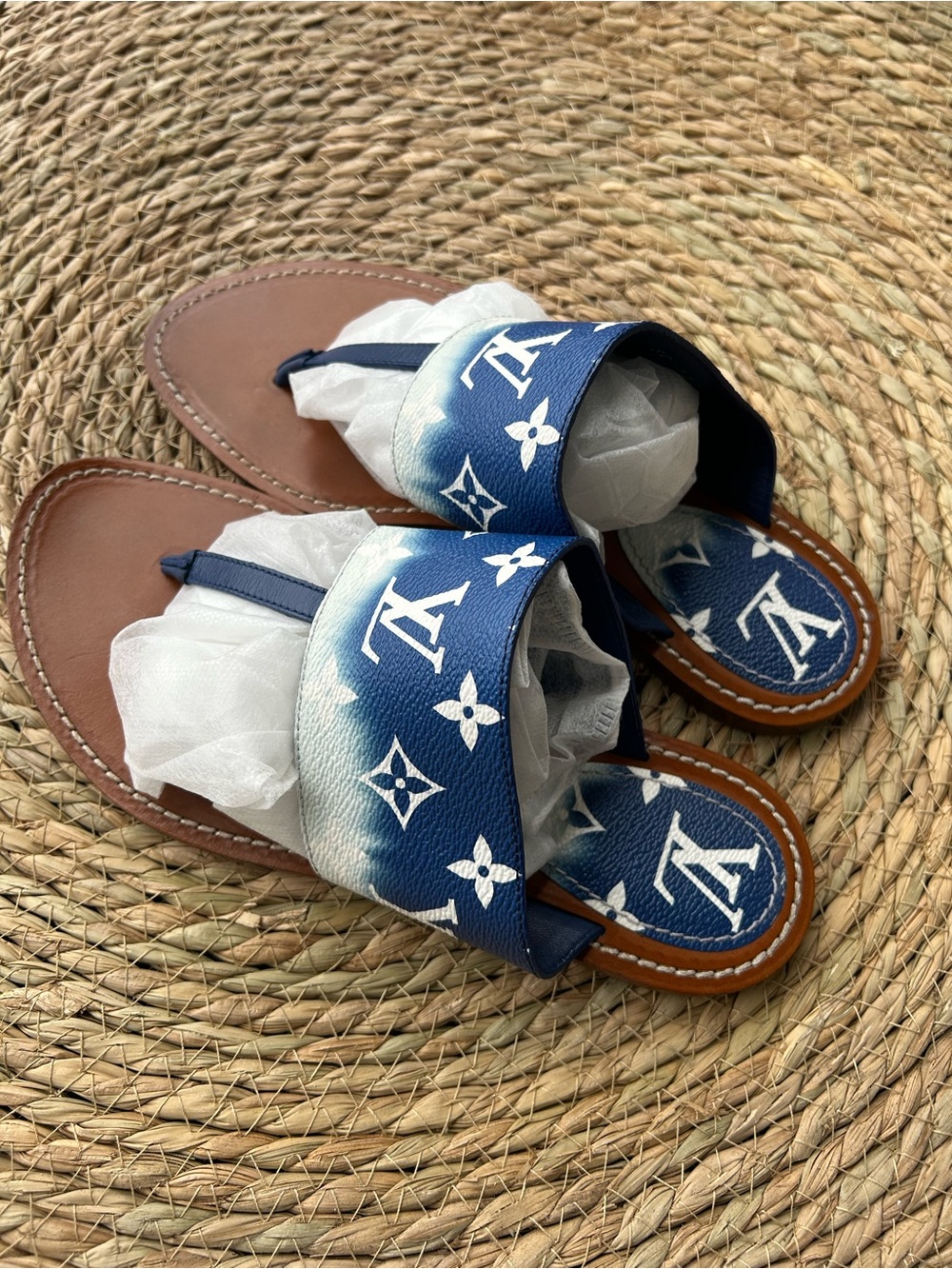 🚩steal Louis Vuitton Blue and Brown Monogram Ombre Thong Sandals - Picture 3 of 7